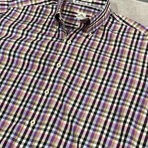 Peter Millar Shirt Mens Large Purple Black White Check Long Sleeve Button Up